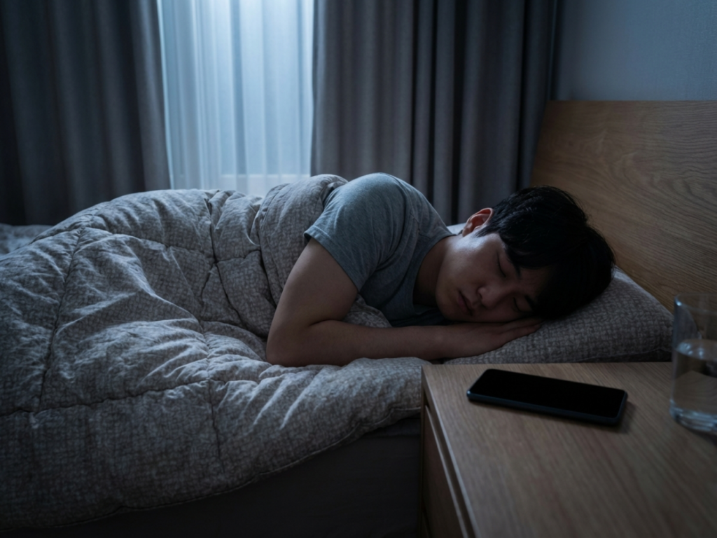 스마트폰을 끄고 자는 한국 남성