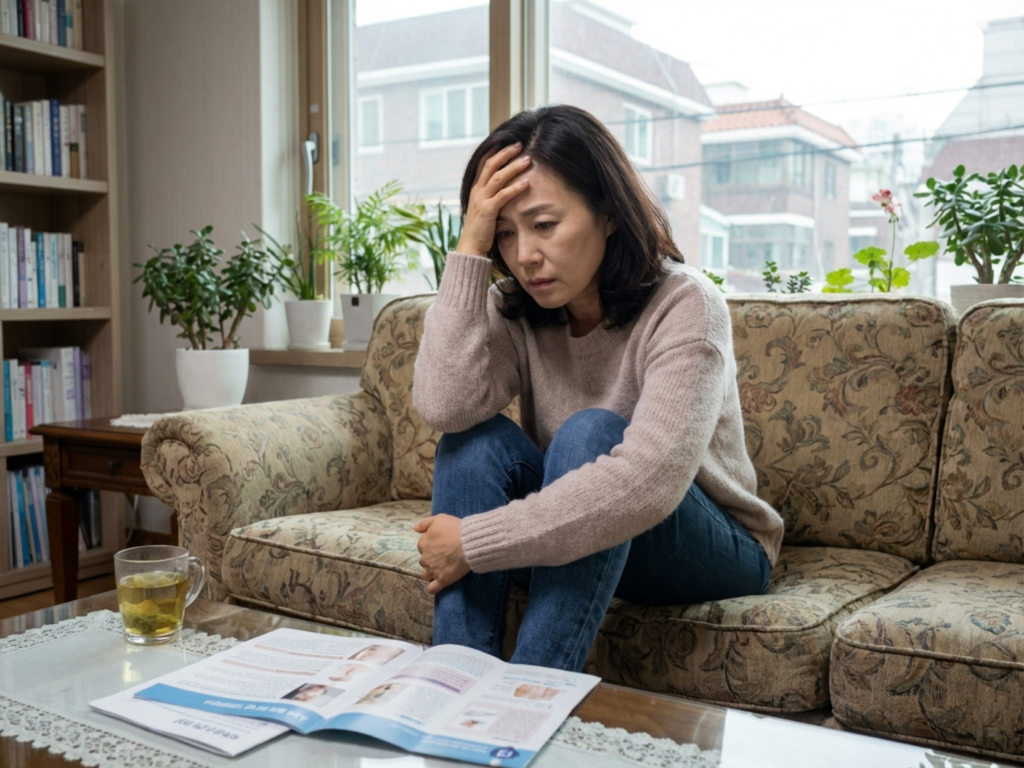 갱년기를 걱정하고 있는 50살 한국 여성