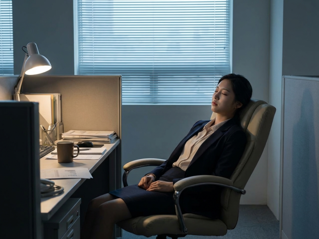 사무실에서 점심시간에 낮잠을 자는 여직원