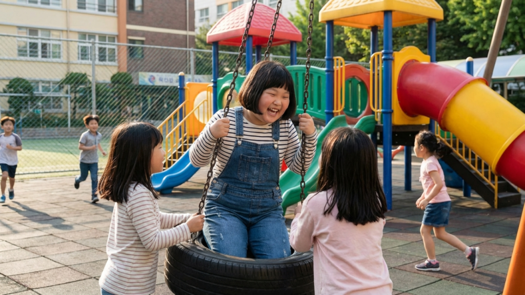 친구들과 뛰어 노는 초등학생