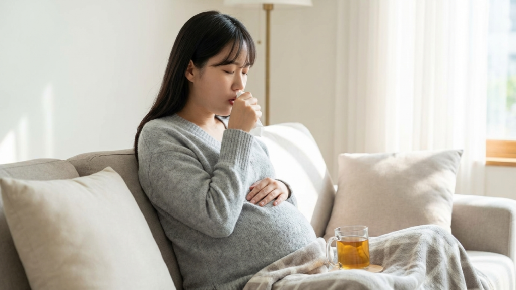 감기에 걸린 한국 임산부