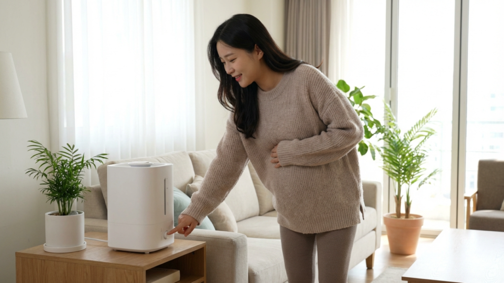 가습기를 켜는 한국 임산부