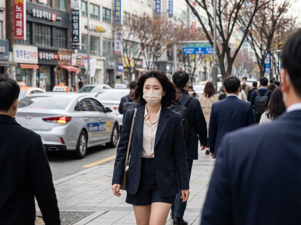 환절기에 출근을 하는 직장인 여성