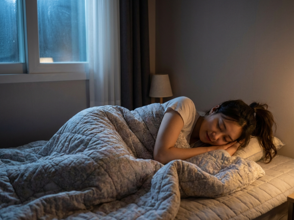 잠을 자고 있는 한국 여성 대학생