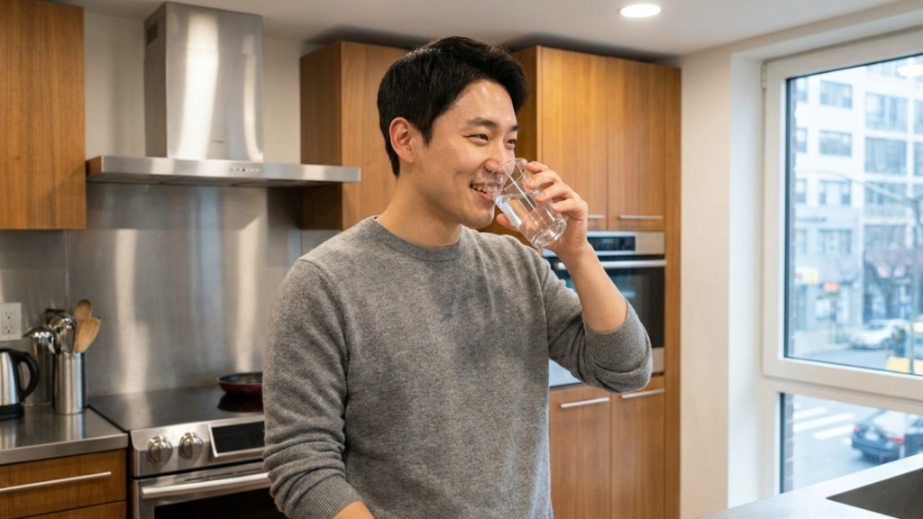 물을 챙겨 마시는 30살 한국 남성