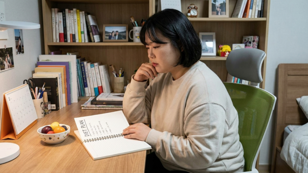 다이어트 계획을 짜고 있는 30살 한국 여성