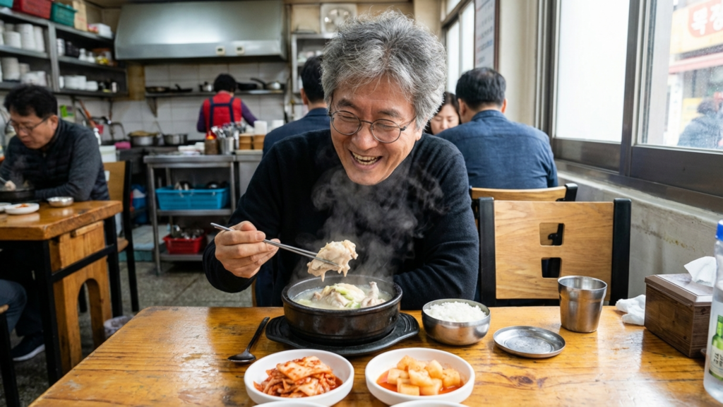 삼계탕을 먹고 있는 60대 한국남성