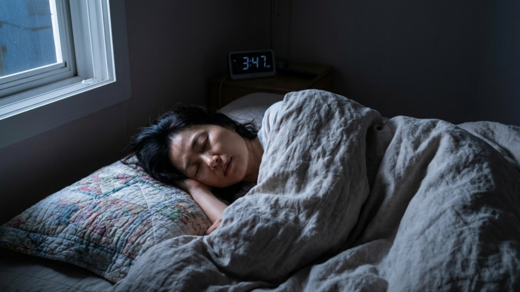 밤에 깊은 잠을 자는 50대 한국 여성