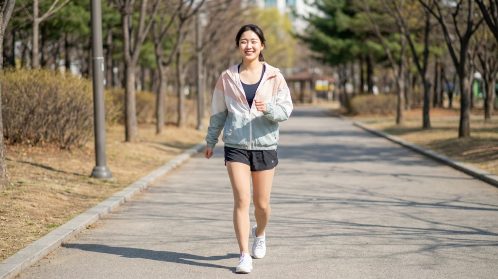 걷기 운동을 하는 20대 한국여성, 공원