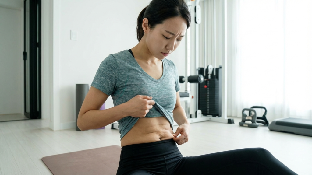 운동을 하지만 뱃살이 처져서 걱정인 30살 한국여성