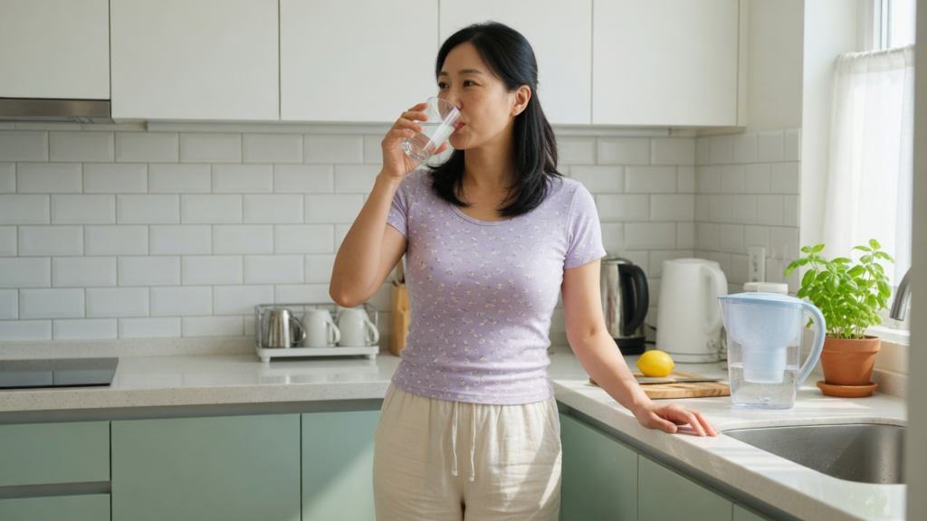 물을 마시는 40대 한국여성