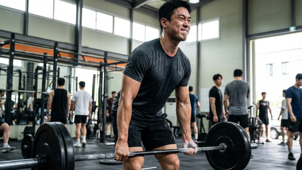 헬스장에서 운동하는 30대 한국남성
