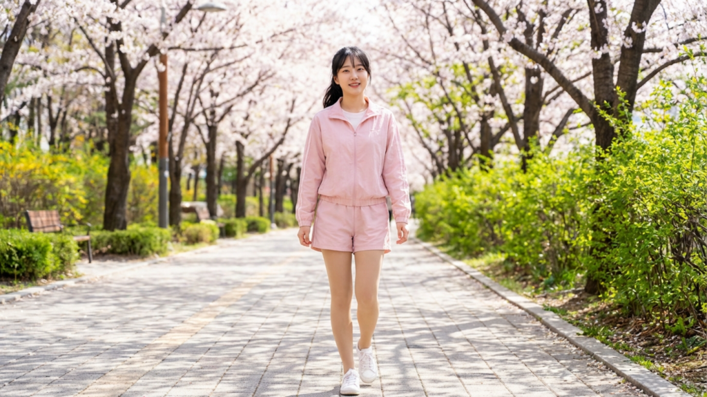 안전하게 봄 산책을 즐기는 20대 한국여성