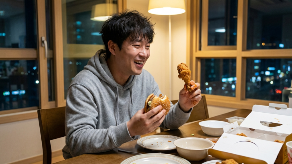 밤에 폭식하는 30살 한국 남성
