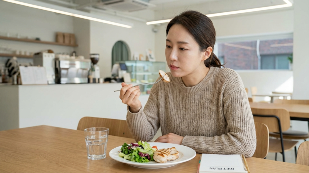 다이어트 식단을 하고 있는 30살 한국여성