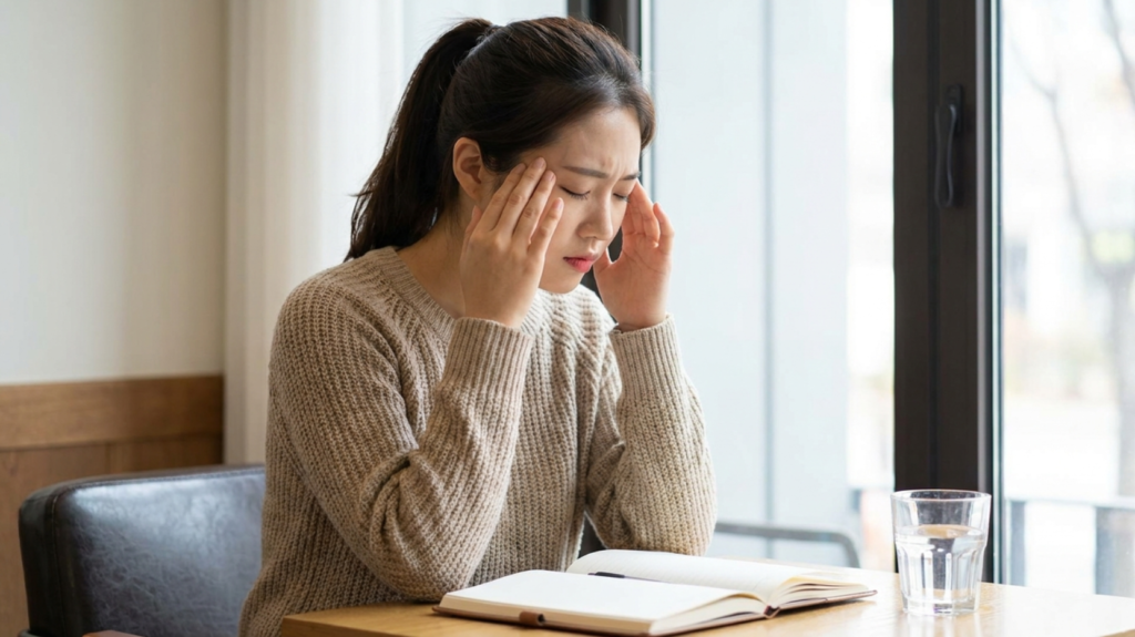 갑자기 두통을 느끼는 20살 한국여성