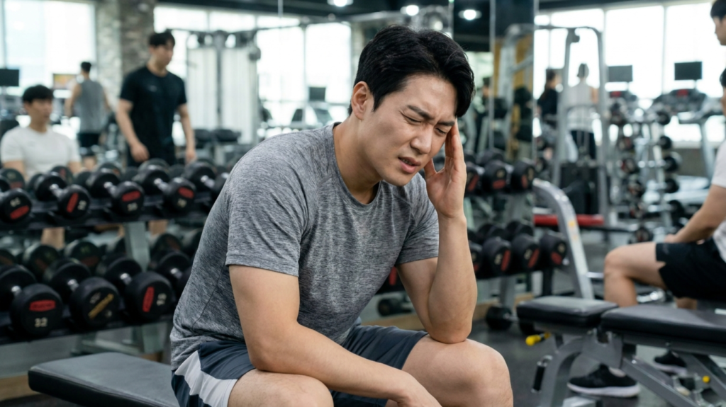 운동을 하다가 갑자기 도퉁이 온 30대 한국 남성