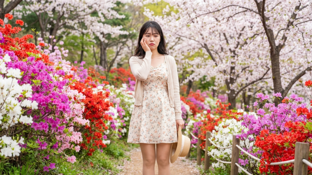 봄에 피부염으로 고생하는 한국여성
