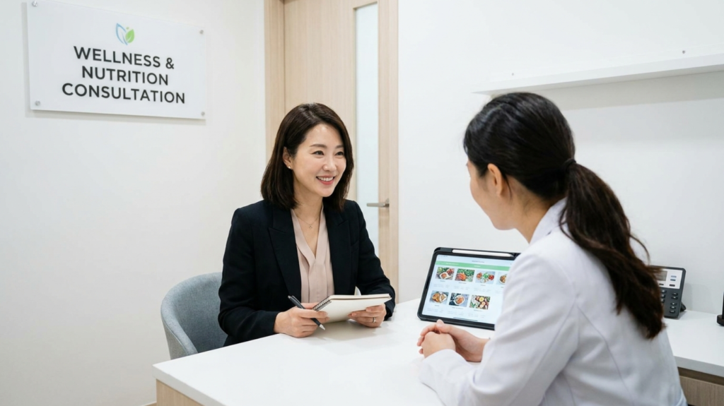 다이어트 관련 상담을 받고 있는 40대 한국여성